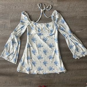 Blue and Cream Lined Mini Dress Flowy size Medium